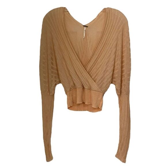 Free People Peach Pluto Sheer Wrap Sweater Rose Wine Combo Size Extra Small - Picture 2 of 7